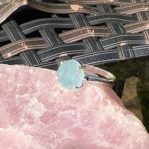 Raw Rough Aquamarine 925 Sterling Silver Ring, Size 8.5